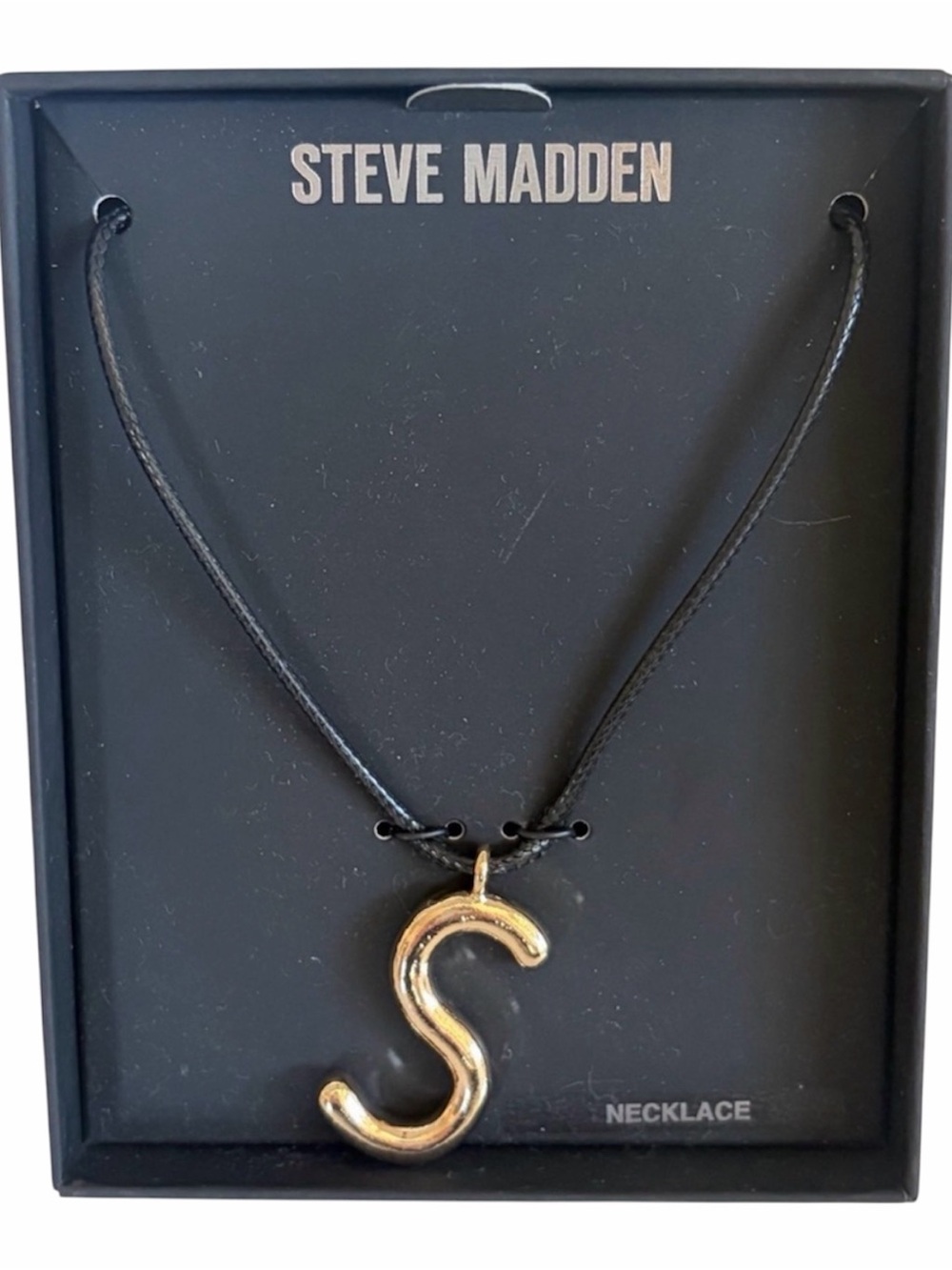 Steve Madden Gold 'S' Puffy Pendant Black Cord SEXY Necklace NEW IN Bo